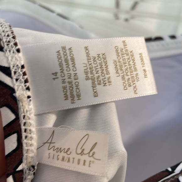 ANNE COLE SIGNATURE COLLECTION ONE PIECE SWIMSUIT BROWN AND WHITE SIZE 14 - Picture 13 of 15